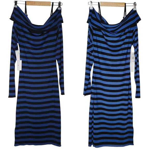 Good American Sheer Stripe Off Shoulder Dress, GA Size 3 US Size Large 10-12 NWT - Picture 6 of 8